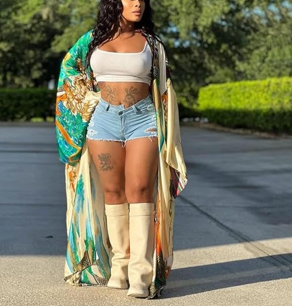 Kimono Cardigan for Women Long Boho Satin Kimono Robes Plus Size Open Front Beach Swimsuit Cover Ups Lightweight Duster - Image 5