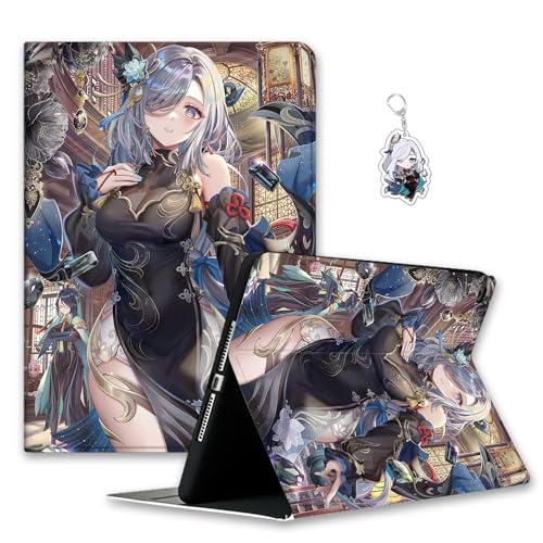 SodaMeow Anime Tablet Case Compatible with iPad 7/8/9/10/Pro/Mini/Air Furina Raiden Shogun with Pencil Holder (Shenhe-1,iPad Pro 4th/3rd/2nd/1st (11"))