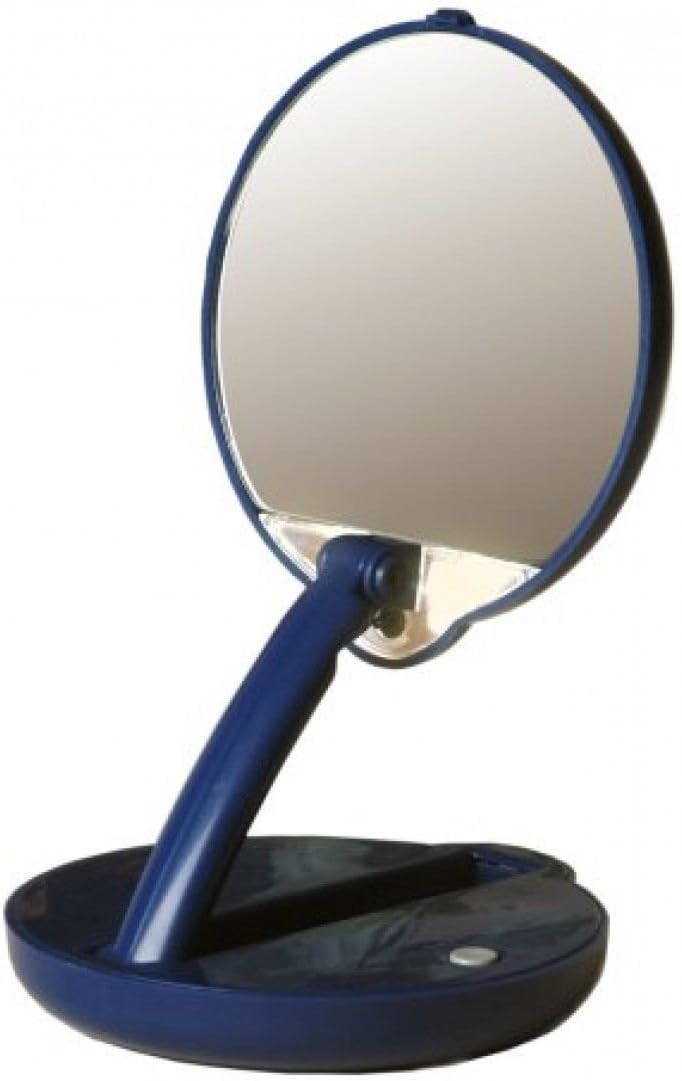 Floxite Lighted Travel Compact Mirror, Adjustable, Table Top, 15x, in Blue Case