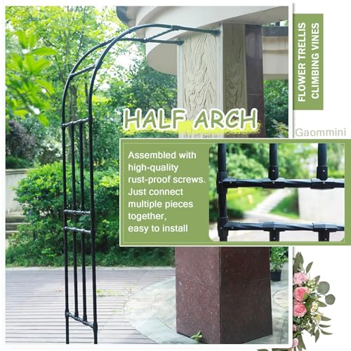Arche de jardin en acier demi-côté treillis mural pour plantes grimpantes 180x240x40cm - 4
