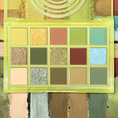 Image of UCANBE 15 Color Eyeshadow Palette Matte Shimmer Metallic, Olive Green Earth Tone Highly Pigmented Long Lasting Blendable Eye Makeup Palette for Natural to Bold Looks