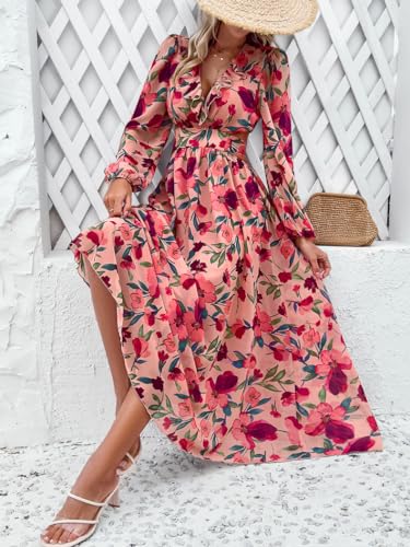 Image of Sister Amy Women's Boho Floral Print Square Neck Beach Party Flowy Ruffle Midi Dress