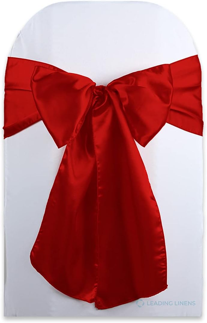 200 pc Red Satin Bow Sash Chair Cover Decoration - 108"x8" Elegant Sashes for Weddings Banquets Receptions Special Events Restaurants & Parties