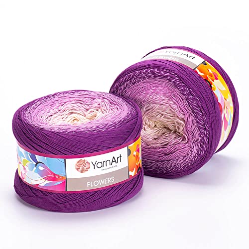 Image of Yarn Art Flowers 55% Cotton 45% Acrylic 250gr 1094yds Multicolor Rainbow Crochet Yarn for Spring Summer 2 Sports