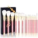 Qivange Makeup Brush Set, Vegan Powder Contour Lip Eyeliner Eyeshadow Face Brushes with Gift Box Valentines Gifts (Pink with Gold, 15 PCS)