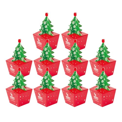 Stibtmr Cajas de Navidad de 10 piezas – Árbol de Navidad Contenedor de alimentos 3D – Cesta portátil para decoración y almacenamiento de aperitivos en días festivos, para Halloween, San Valentín