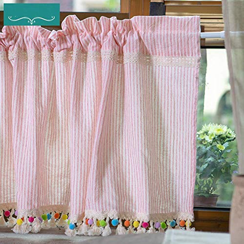 Cortinas de algodón cortas para baños y salones con diseño a rayas 4