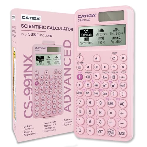 Image of CATIGA Pink Scientific Calculator with Textbook-Style HD Display, Solar & Battery Scientific Calculators for College, High School & Engineering Students, Icon Menu & Magnetic Hard Case, CS-991NX