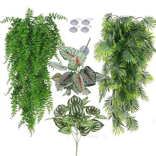 Reptile Plants for Bearded Dragon Tank Accessories Terrarium Plant Artificial Decor for Snake Cage Fake Plant for Leopard Gecko Habitat Lizard Chameleon Ball Pythons (Group ABN)