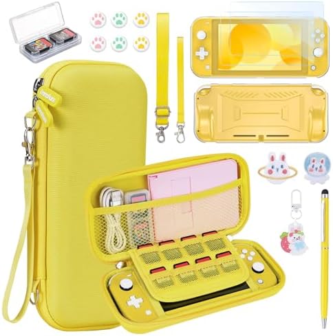 NS Switch Lite Case - innoAura 17 in 1 NS Switch Lite Accessories Bundle with Switch Lite Carrying Case, Switch Game Case, Switch Lite Screen Protector, Switch Stand, Switch Thumb Grips(Yellow)