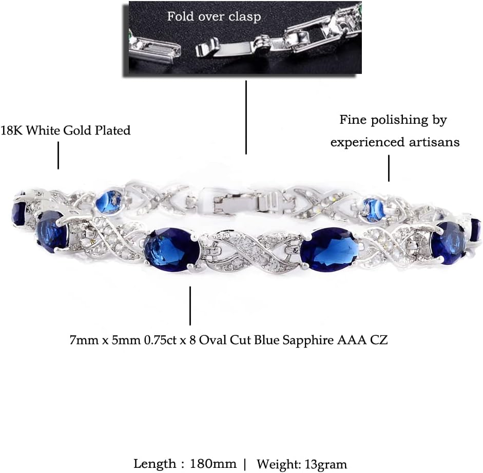 RIZILIA Oval Cut Multi-Color CZ 18K Gold Plated Tennis Bracelet, 7" - Image 2