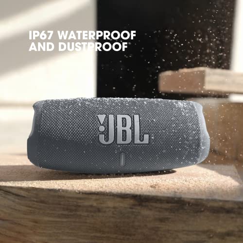 Image of JBL Charge 5, Wireless Portable Bluetooth Speaker Pro Sound, 20 Hrs Playtime, Powerful Bass Radiators, Built-in 7500mAh Powerbank, PartyBoost, IP67 Water & Dustproof (without Mic, Gray), Grey