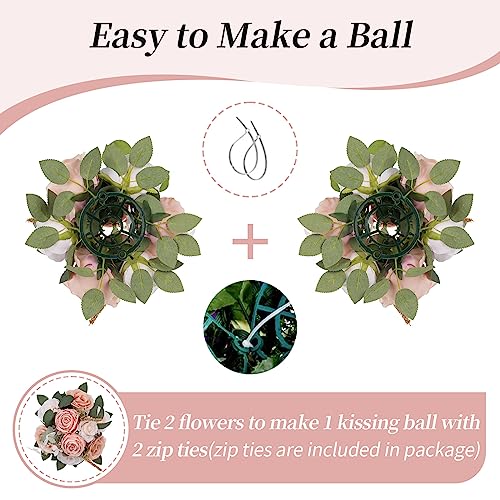 BLOSMON Artificial Flowers Ball Wedding Centerpieces 2 Pcs Rose Artificial Flower Center Pieces Decoration for Table Silk Kissing Ball Faux Floral Bouquet Arrangements for Home Party DIY Decor - Image 6