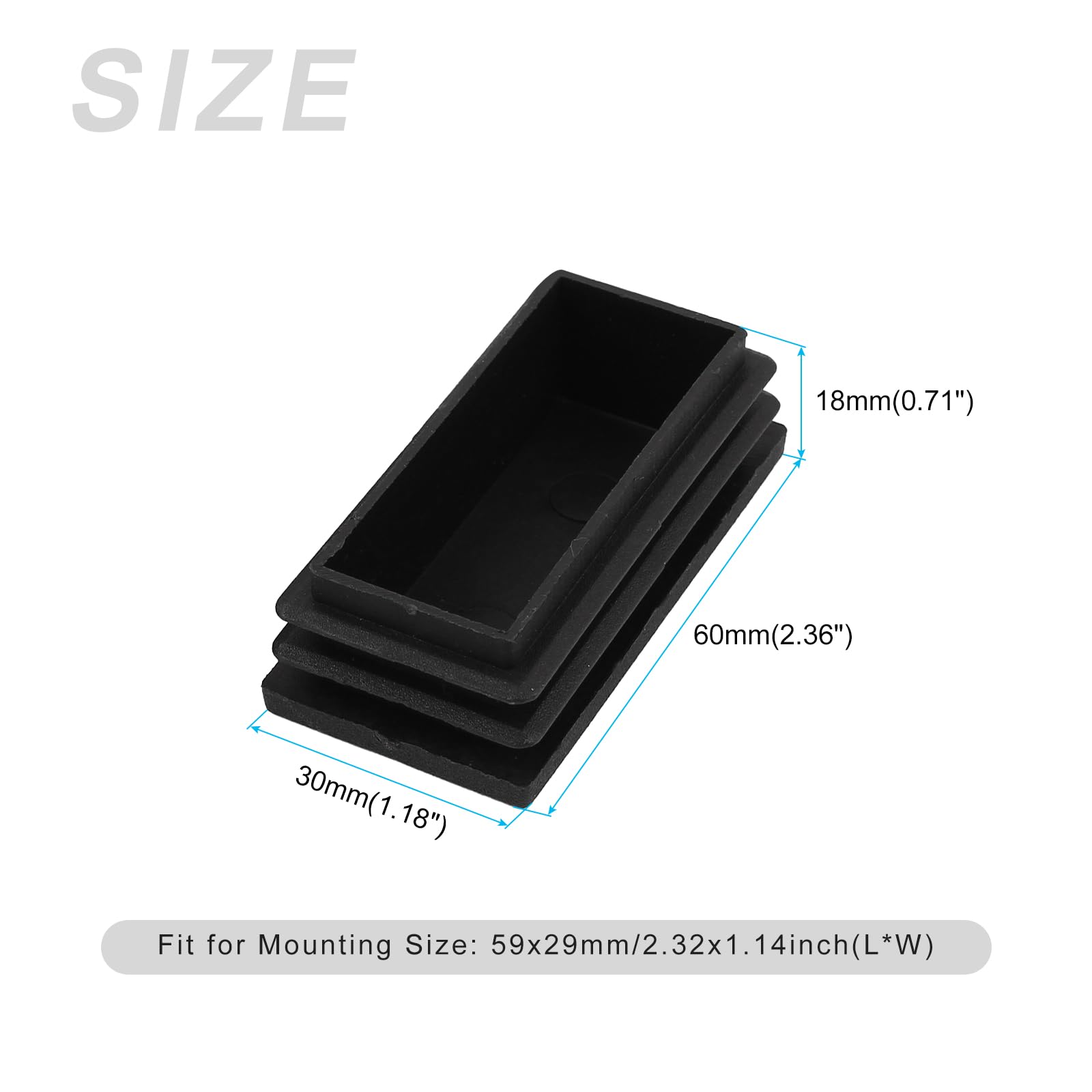 METALLIXITY Rectangle End Caps (60 x 30mm) 24Pcs, Plastic Rectangle Tube Inserts Threaded End Blanking Caps Protector - Image 2