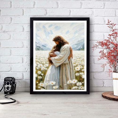 Image of Jesus Hugging Woman Stamped Cross Stitch Kits for Adults - Christian Embroidery Kits for Beginners Adults,11 CT Patterns Dimensions Counted Cross Stitch Kits for Adults Arts Craft 12x16 inch