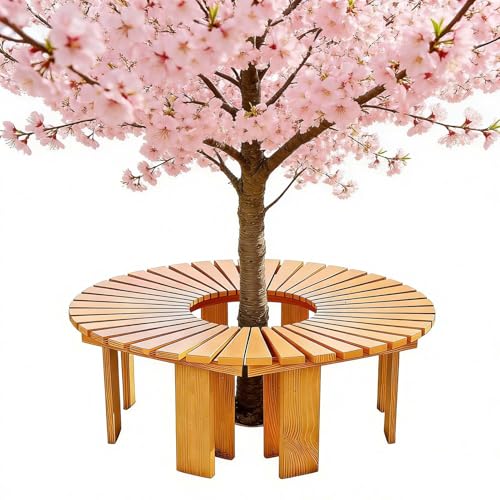 Gaommini Banc de Jardin incurvé, bancs de Patio en Bois, Banc d'arbre extérieur résistant aux intempéries, sans Dossier, pour Parc, Cour, siège de Patio,...