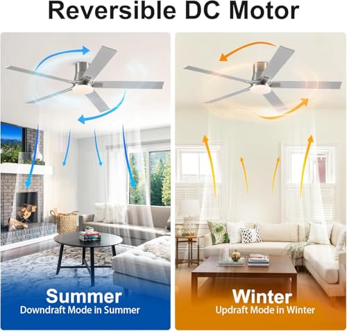 Image of 60 Inch Flush Mount Brushed Nickel Ceiling Fans with Lights and Remote