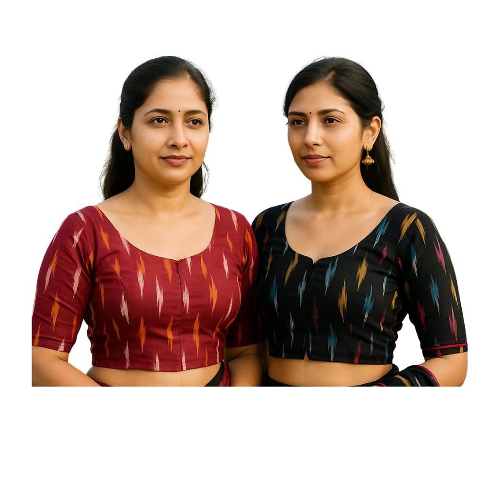 evariya ( Pack of 2 Ready-to-Wear Cotton Ikkat Blouse for Women | Pre-Stitched Saree Blouse | Stylish, Comfortable Day Wear | Traditional Look with Modern Fit - BLOU 51 Set 01-picture-17