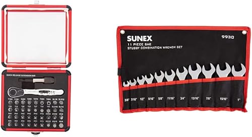 Sunex 9726 - Juego de mini trinquete y puntas + Sunex 9930 SAE Stubby