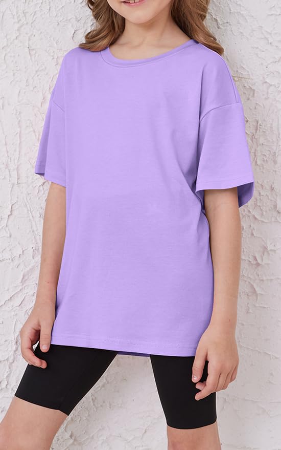 Image of ZDC Girls Short Sleeve T Shirts Kids Summer Oversized Tops Trendy Crewneck Basic Tees 5-14 Years
