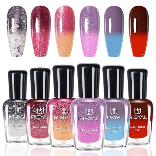 Set di 6 smalti che cambiano colore, controllo della temperatura, per donne, ragazze, manicure, salone a casa, regolare (colorato)