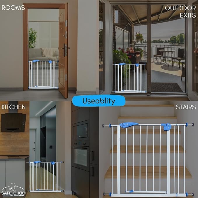 Image of Safe-O-Kid Baby Safety Gate Extension 45cm, Pressure Fit Gate Expander for Kids & Pets, Easy Tool-Free Installation for Doors, Staircases & Hallways - White