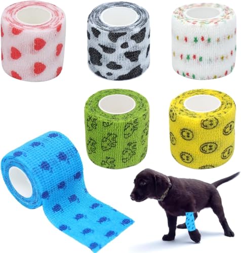 6-Pack Self-Adhesive Pet Wraps for Paws and Legs – Breathable, No-Stick Bandages for Dogs and Cats – Colorful, Tearable First Aid Solution