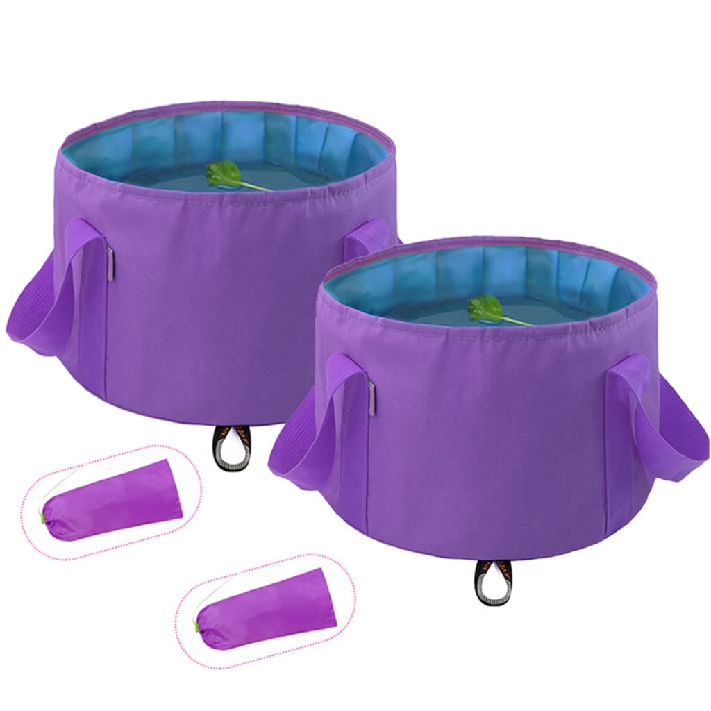 DUNAKE Paquete De 2 Cubo Plegable para Camping, 13L Cubo Plegable Playa, Cubo De Agua Plegable Multiuso, Cubo De Pesca Plegable para Viajes, Lavado De Coches (Color : /Purple)