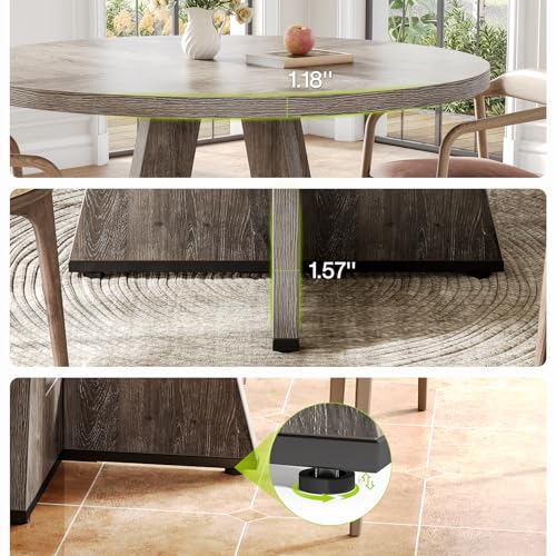 Image of LITTLE TREE Round Dining Table for 4-6 People, 47 Inches Dining Room Table with Wooden Pedestal Base, Grey Dinner Tables, Circle Kitchen Tables for Dining Room, Kitchen, Living Room(Table Only)