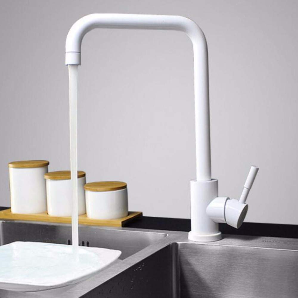 Robinet de lavabo froid et chaud mitigeur blanc évier cuisine inox 304