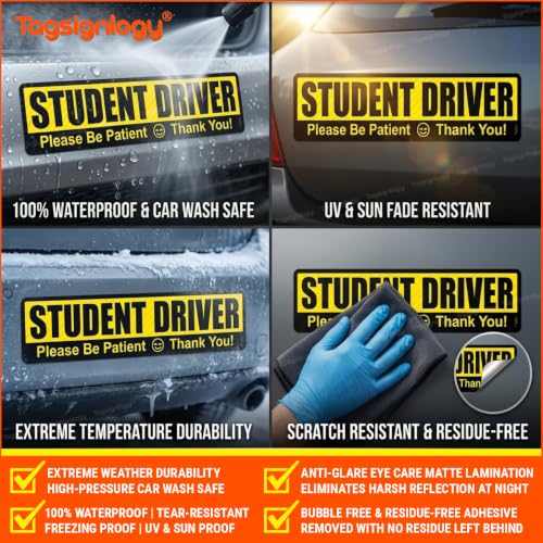 Image of Anti-Glare Student Driver Please Be Patient for Car Bumper Sticker (2 Pack)