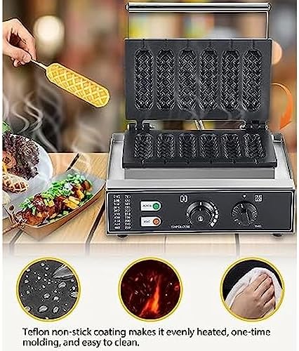Waffle Maker Commercial Electric Six-Compartment Waffle Maker, Non-Stick French Muffin & Corn Hot Dog Machine, Adjustable Temperature 50-300℃ with Timer, Perfect for Cafes and Snac