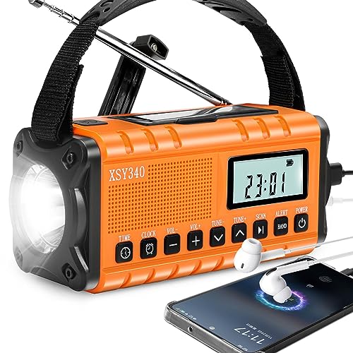 Weather Hand Crank Emergency Radio,10000mah Portable Radio with Solar Charging,NOAA Weather Alert,...