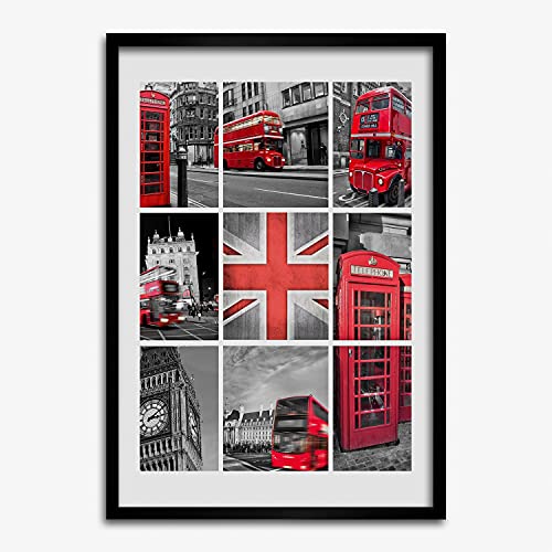 Affiche moderne peinture collage Londres avec cadre photo 50x70 cm Tulup décoratif en bois MDF