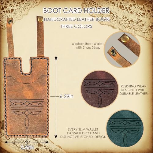 3pcs Western Boot Wallet with Snap Strap – Leather Card Holder for Cowboy Boots | Handcrafted Slim Wallet for Women & Men | RFID Blocking Cash Strap Pocket 5