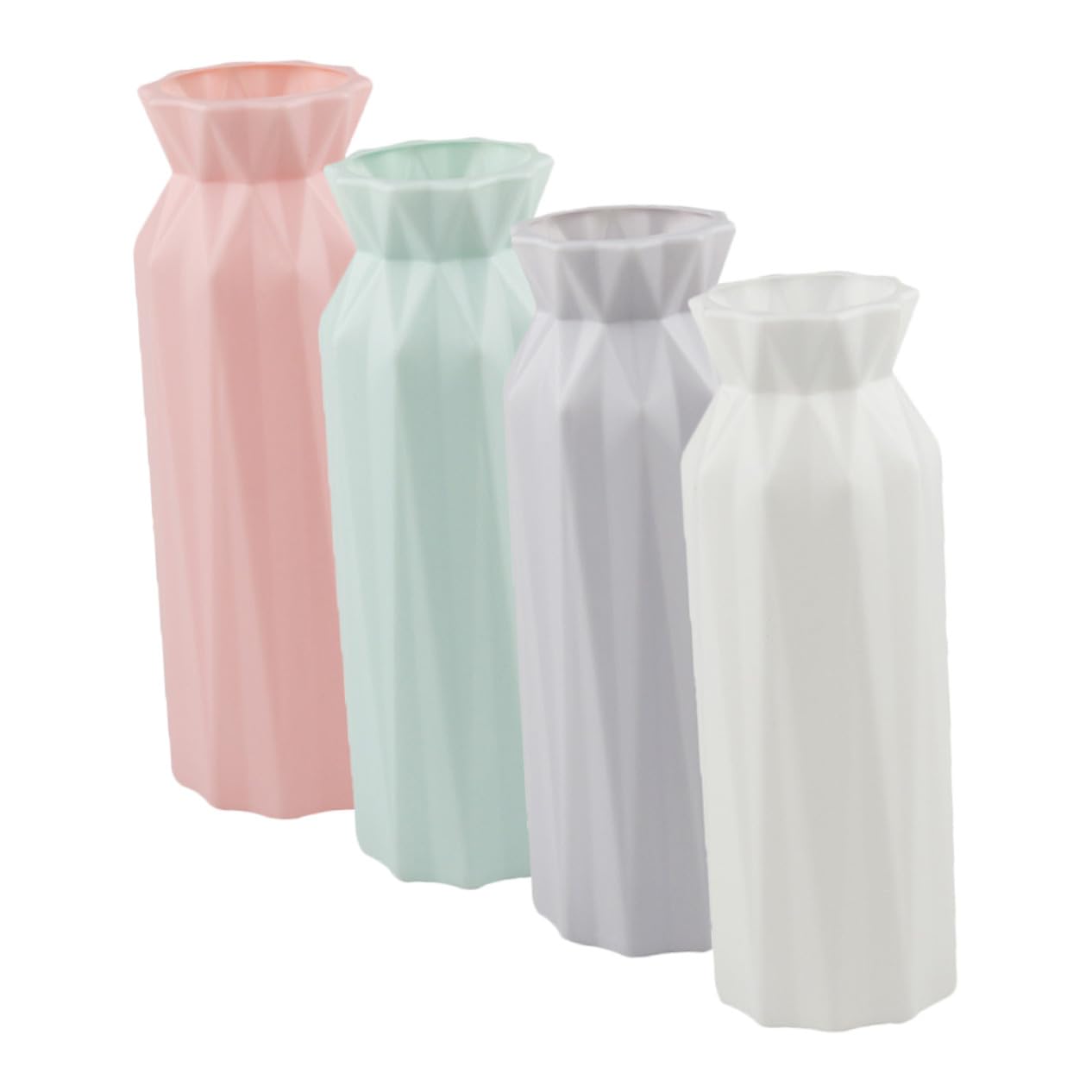 VALICLUD 4 Piezas Jarrones Geométricos Modernos para Decoración de Hogar y Oficina Floreros Pequeños Resistentes con Superficie Lisa y Colores Neutros Gris Rosa Azul Blanco para Flores
