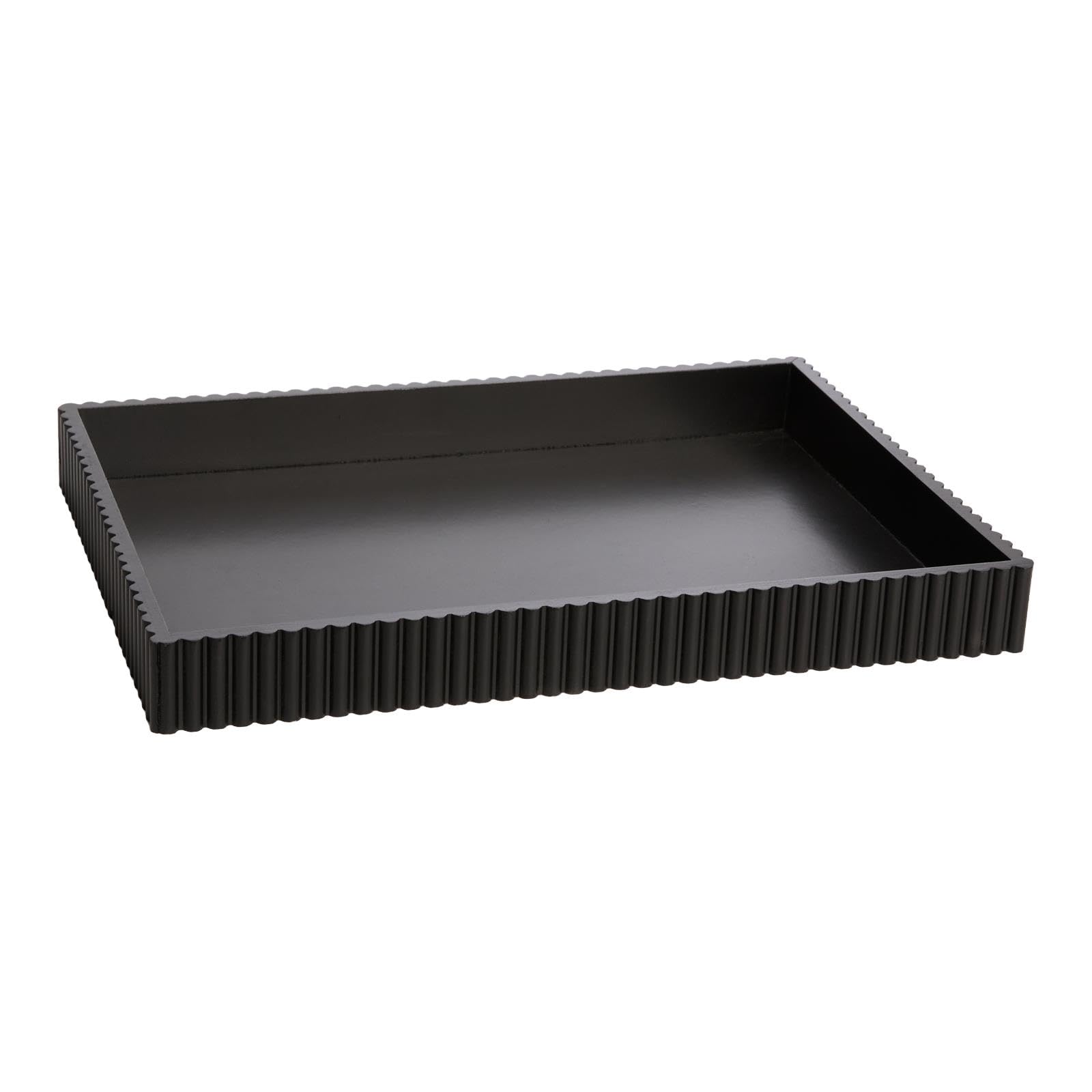 OHS Ribbed Decorative Tray Rectangle Coffee Table Vanity Tray, Black