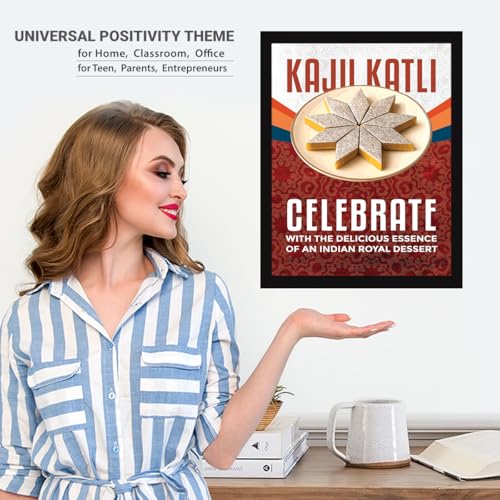 Image of Chaka Chaundh - kaju barfi wall art poster frame Sweets Mithai shop and confectionery store wall art framed quotes decor item - Restaurant cafe food Deserts poster frame decoration items - 14 X 11 inches