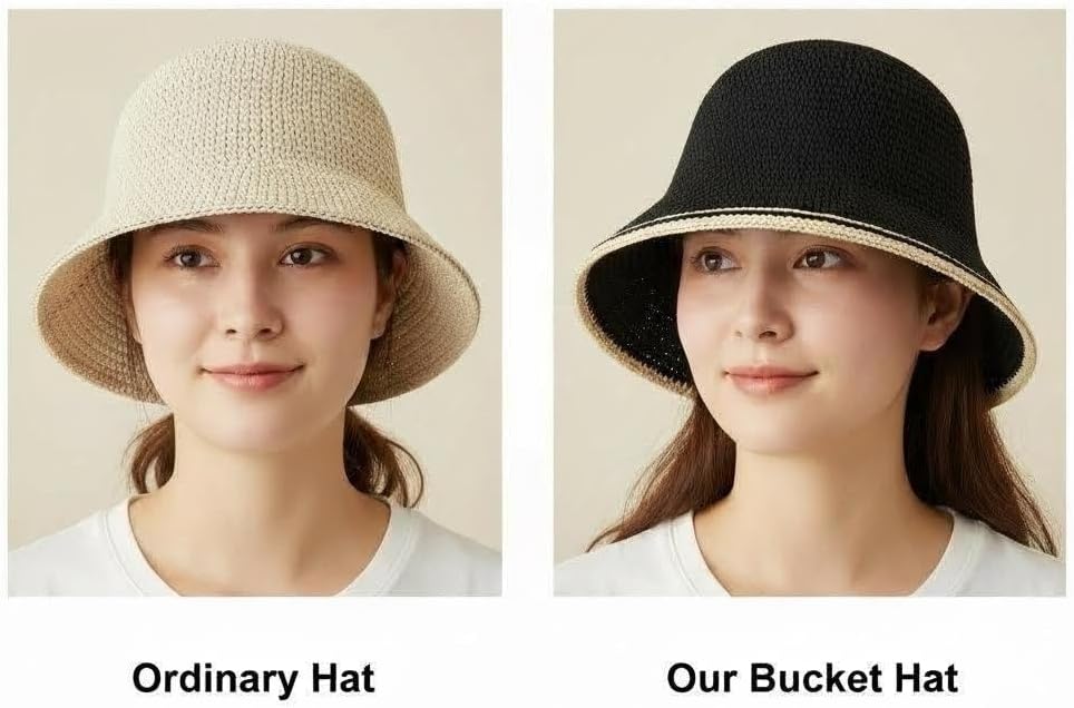Women’s Two-Toned Sun Hat Straw Bucket Hat UPF 50+ Sun Protection Packable Adjustable Summer Holiday Beach Hat