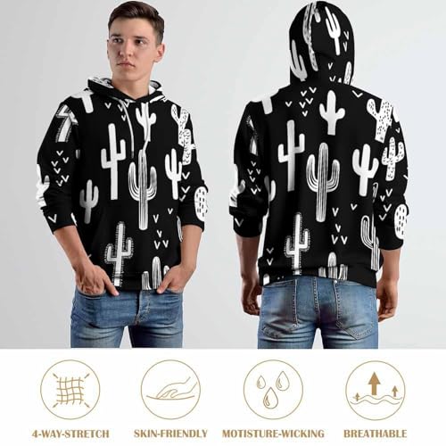 Sweatshirt pull imprimé cactus contrasté avec capuche ajustable pour l'hiver - 7