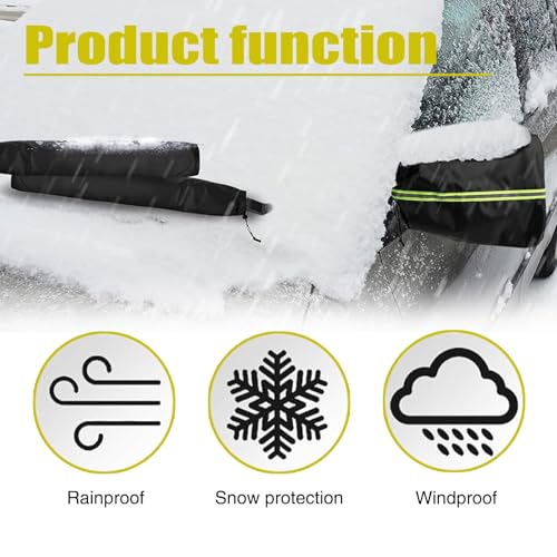 Image of 5-piece Car Side Mirror and Windshield Wiper Covers, Waterproof Sunproof 170T-210T Silver Coated Fabric, Front & Rear Side Mirror and Wiper Covers, Universal Fit for Most Cars (Black)