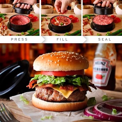Forma para Hambúrguer Recheado 3 em 1 Premium - Hamburguer Gourmet Caseiro, Fácil Uso, Churrasco & L