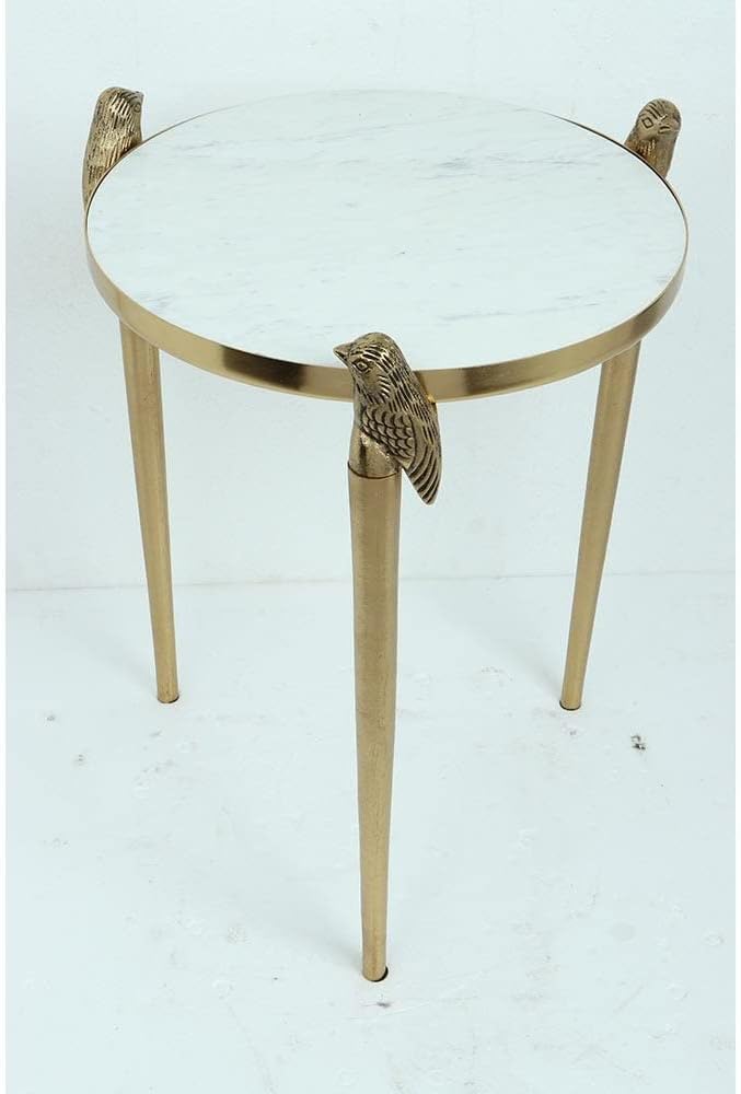 Danube HomeSonoya End Table | Multifunctional Living Room Table | Space Saving Side Table | Modern Design Furniture For Home, Living Room L 42 x W 42 x H 55 cm - White/Golden