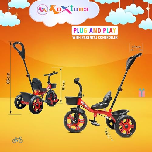 Image of Tricycle for Kids Plug n Play - The Choice of Parent's for 1-5 Years Old, 30kg Max, Luxurious, Safe, and Durable Trike. Advanced Parental Control Handle and with Safety Belt, Red