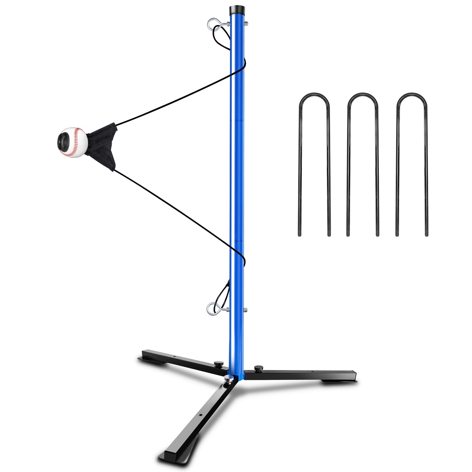 PLAYAPUT Youth Baseball Swing Trainer with Auto-Reset, Adjustable Ball Height Hitting Trainer with Real Ball, Stable Triangle Base, Softball Swing Trainer Solo Practice Improve Accuracy & Power