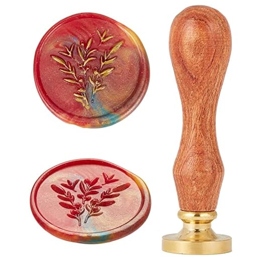 CRASPIRE Sello de Cera de Rama de Olivo 3D En Relieve Cabezas de Sello de Sellado con Mango de Madera Cabeza de Latón Extraíble Sello de Hongo para Decorar Invitaciones de Boda Sobres Postales Sellado