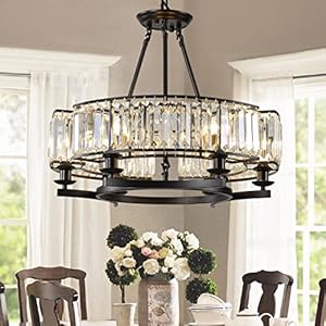 Vintage Crystal Chandelier Black 6 Lights Hanging Ceiling Light Fixture Iron Frame Pendant Lighting for Farmhouse Decoration Dining Table Living Room