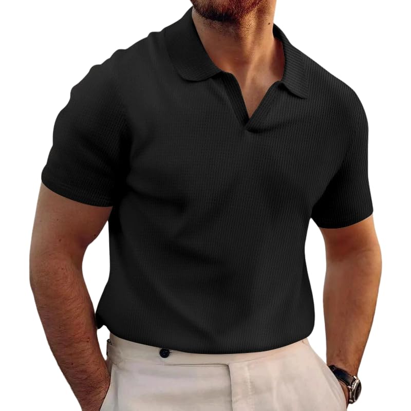 Mens Summer Polo Shirts Casual V Neck Short Sleeve Polo T Shirt Fashion Classic Golf Shirts