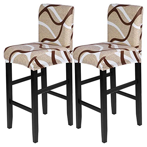Image of SearchI Bar Stool Covers Set of 2, Stretch Washable Barstool Seat Covers, Counter Height Chair Covers for Kitchen Dining Room Cafe (Beige)