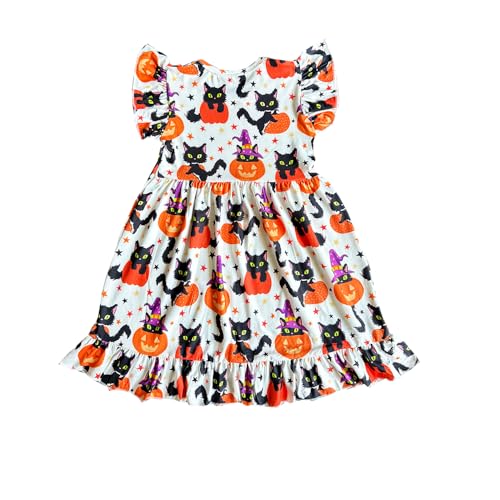 Halloween/Thanksgiving Toddler Girls Dress Pumpkin Dresses Flutter Sleeve Dress2